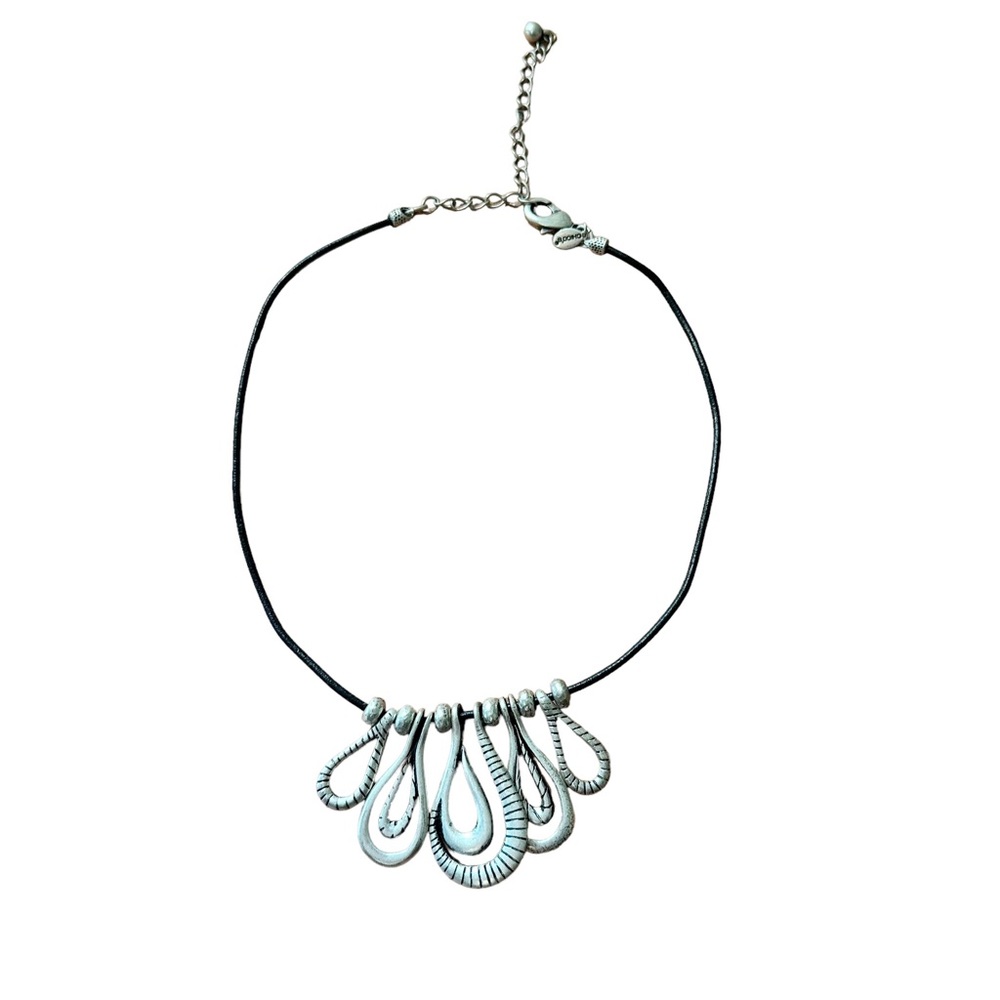Chico's Loop Pendant Cord Necklace Silver Tone